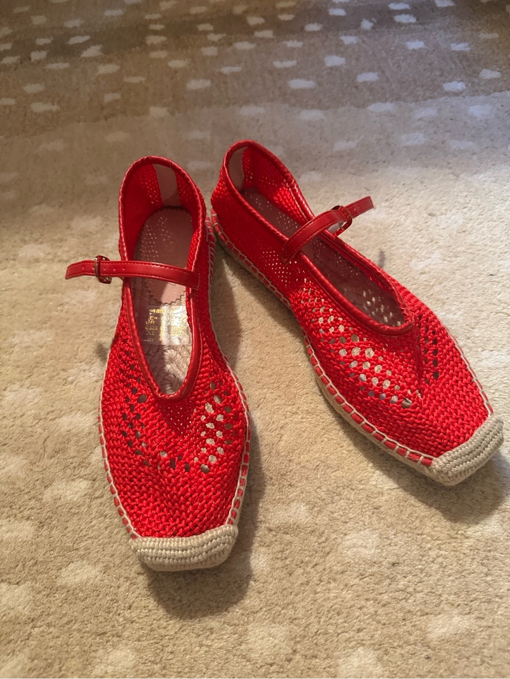 J. Crew Red Crochet Mary Jane Espadrille Flats with Cream Toe